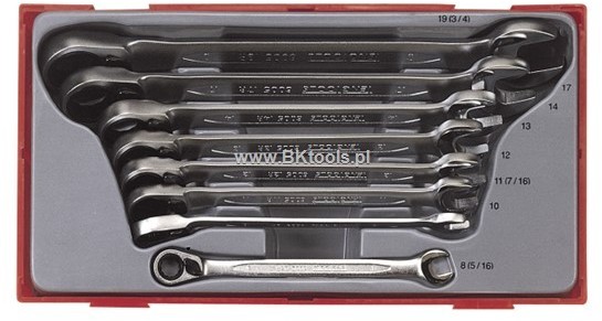 TENG TOOLS Zestaw klucze płasko-oczkowe zapadkowe TT6508R