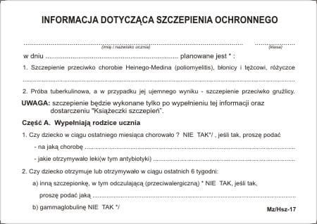 Firma krajewski Informacja dotycząca szczepienia [Mz/Hsz-17] Mz/Hsz-17