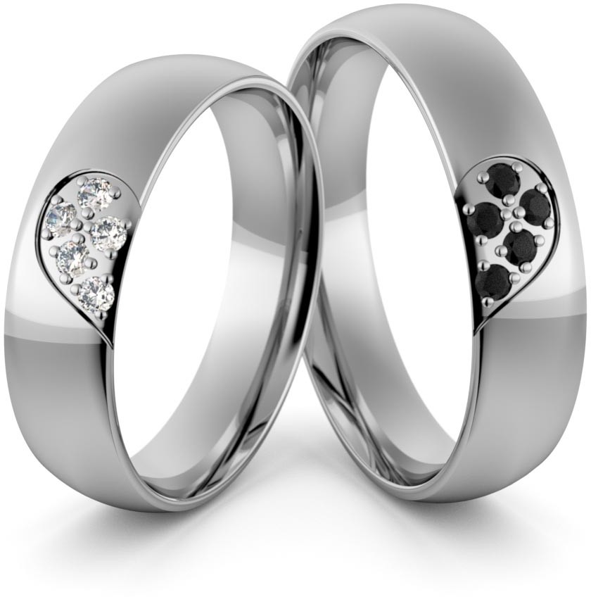Eminence Obrączki ślubne palladowe 5 mm z połówkami serc i czarno białymi brylantami - Pd-30 Pd-30