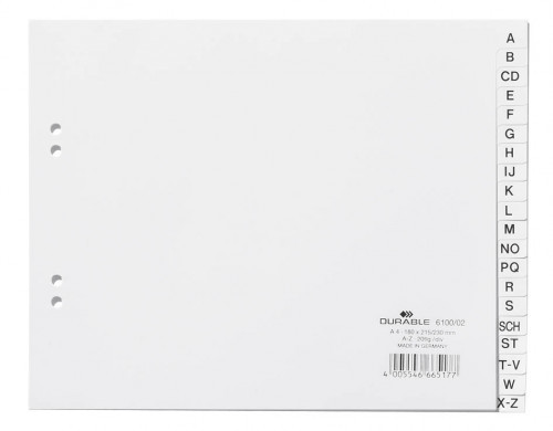 DURABLE Przekładki A-Z do segregatora A4 białe 6100-02
