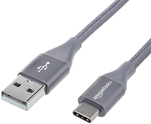 AmazonBasics Double Braided Nylon USB Type-C to Type-A 2.0 Male Cable 1,8 m ciemnoszary UTC-C-A-2.0-6FT-GRY