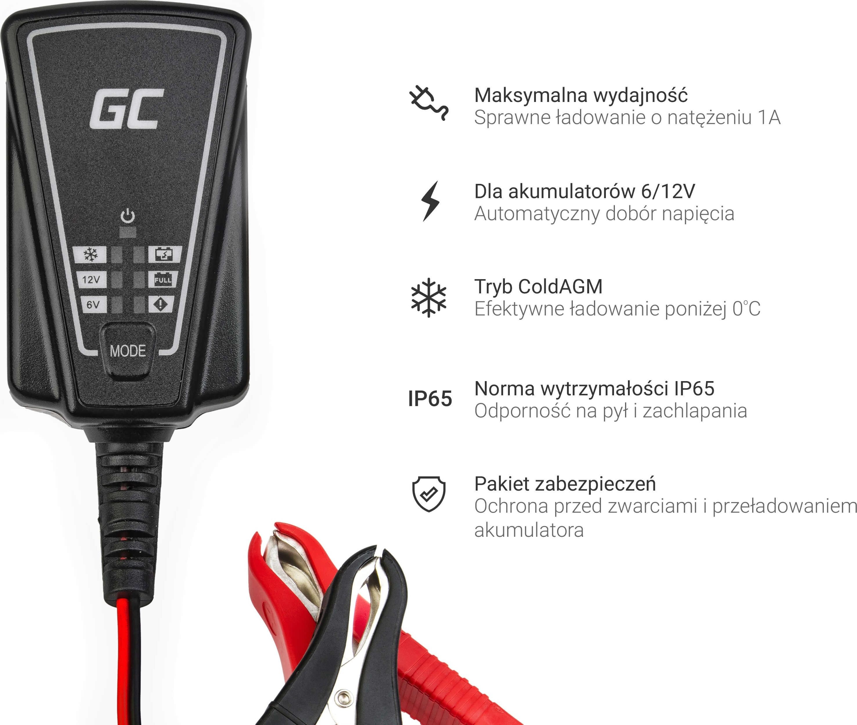 Green Cell Ładowarka Green Cell Automatyczna Ładowarka Prostownik Green Cell do akumulatorów 6V 12V 1A