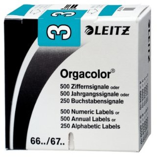 Leitz 66031000 Orgacolor sygnału cyfr 3, 500 sztuk, niebieski 6603-11-00