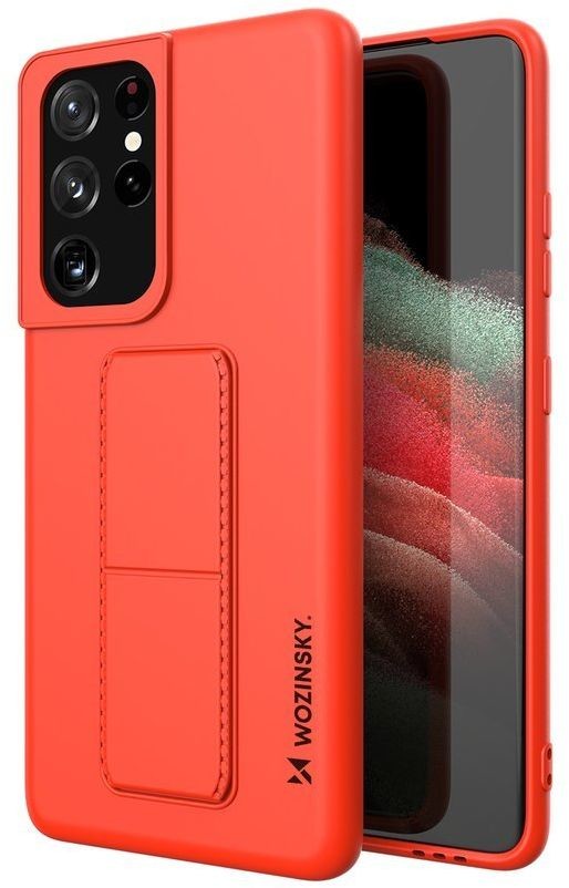 Wozinsky Kickstand Case elastyczne silikonowe etui z podstawką Samsung Galaxy S21 Ultra 5G czerwony