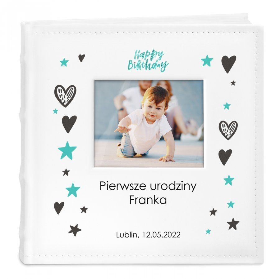 NA Murrano Album mały z oknem nadruk dedykacja roczek dla chłopca ALB-SO-WH-UV-001