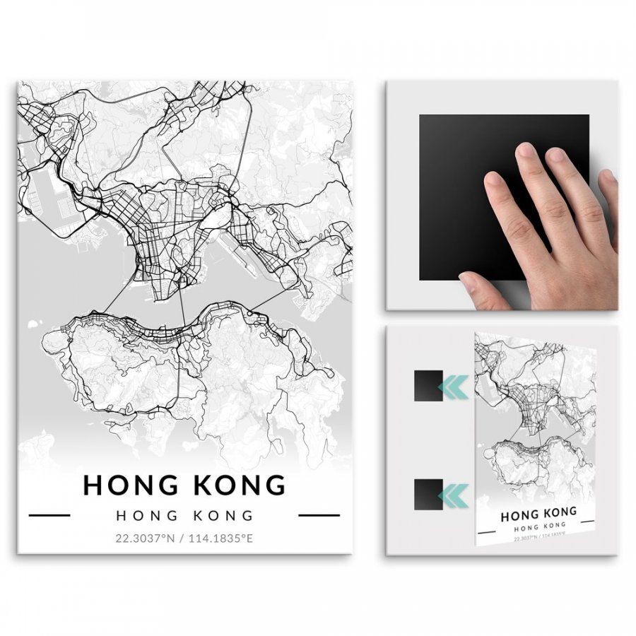Pix4home Plakat metalowy Mapa B&W Hongkong M POS-M-03399