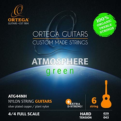 Ortega Guitars Atmosphere Green Series Struny gitarowe Organic Nylon Treble - twarde + ekstra D struny (ATG44NH) ATG44NH