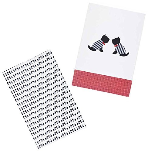 Kitchen Craft westie '100% zadrukowanej pies Tee ręczniki do rąk, 70 x 47 cm (zestaw 2), bawełna, czerwony/biały/czarny, 46 x 0,1 x 69,5 cm KCWESTTTPK2
