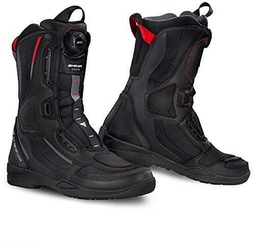 SHIMA SHIMA STRATO damskie buty motocyklowe - wzmocnione, długie, turystyczne buty motocyklowe z zapięciem ATOP, ochraniaczami kostki, antypoślizgową podeszwą i panelami odblaskowymi (Czarne, 40) STRATO LADY