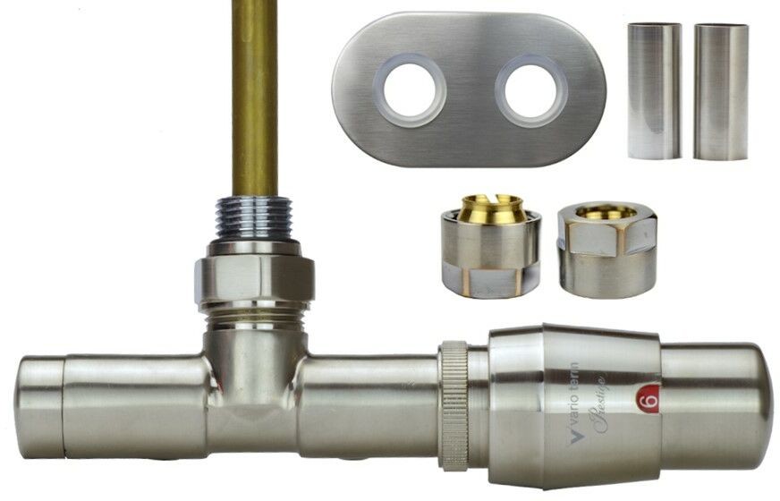 Varioterm Zawór termostatyczny UNICO All i One rozeta owalna - nikiel szlifowany miedź 15 mm prawy AUGS0208CFK/P(Cu)
