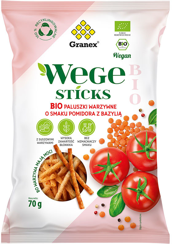 Bio Granex Paluszki warzywne Pomidor z bazylią 70 g