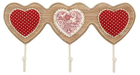 H+H H & H serce czerwone haczyki do garderoby, drewna, czerwony, 15 x 5 x 21 cm 8003512597992