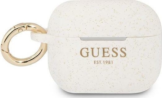 Guess Guess GUAPSGGEH AirPods Pro cover biały/white Silicone Glitter GUE1111WHT