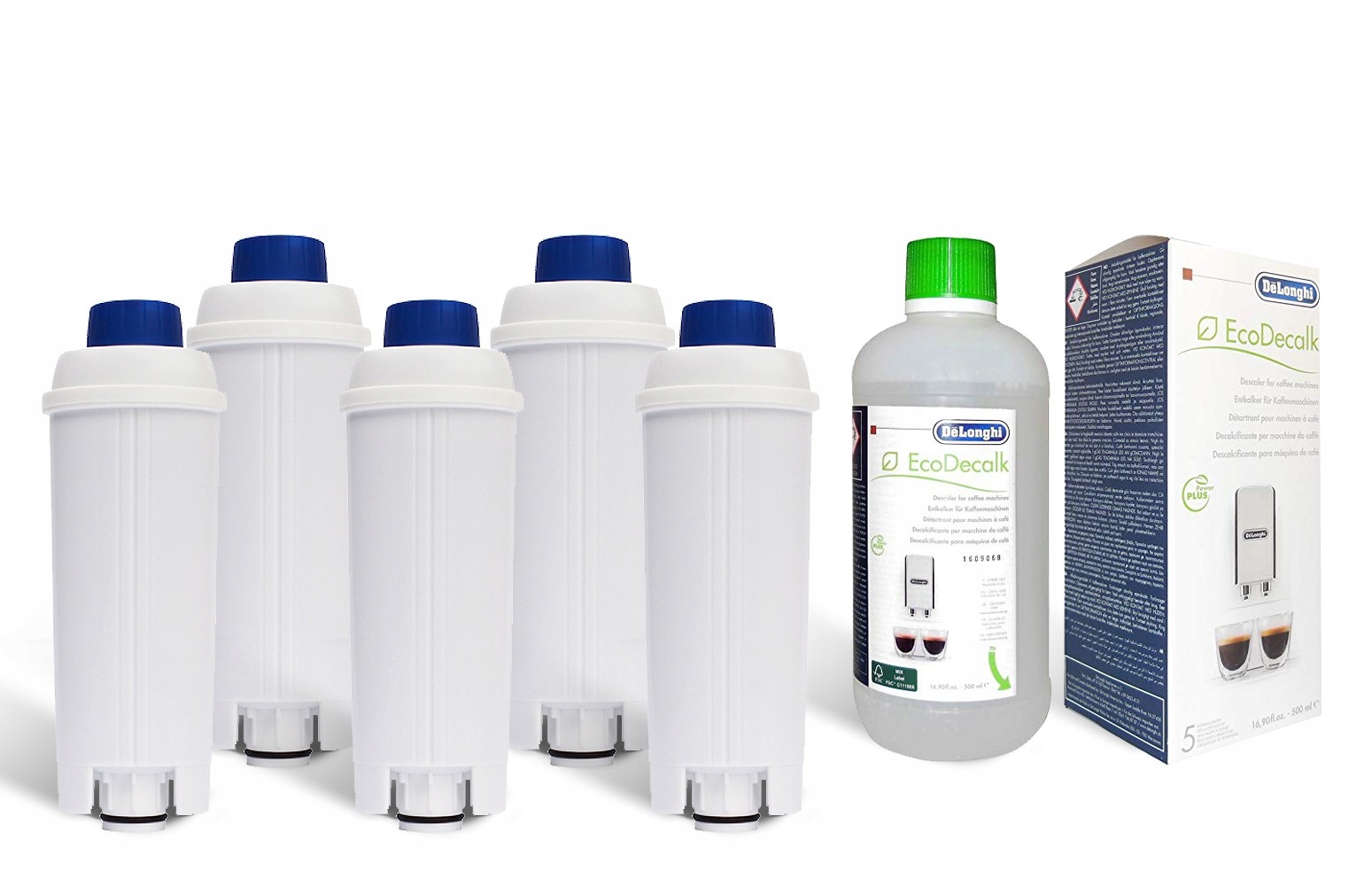 DeLonghi Zestaw 5x Filtr wody + Odkamieniacz 500ml