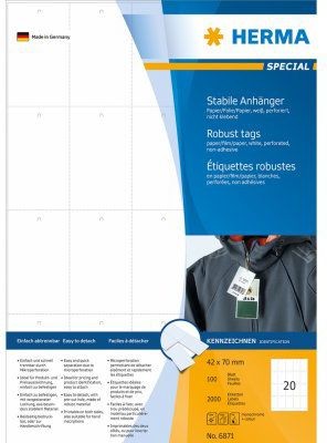 Herma Anhng. reifest A4 42x70 mm wei perforiert 2000 St. - 6871
