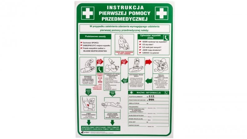 anro Tabliczka ostrzegawcza PCV /Instrukcja pierwszej pomocy przedmedycznej/ IB13/P IB13P