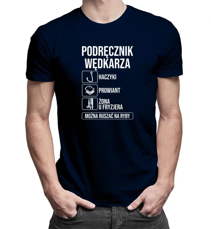 Koszulkowy Podręcznik wędkarza - haczyki, prowiant - męska koszulka z nadrukiem 13217