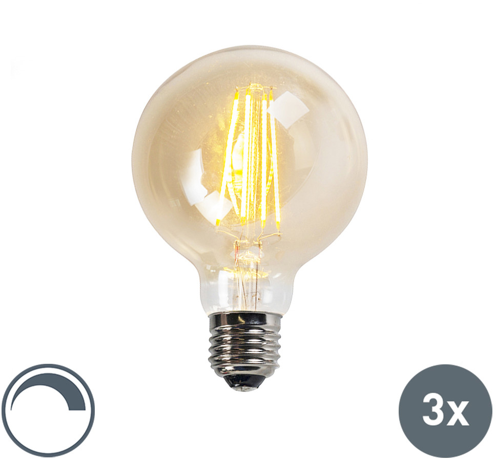 LUEDD Zestaw 3 x żarówka LED E27 G95 5W 2200K złota ściemnialna