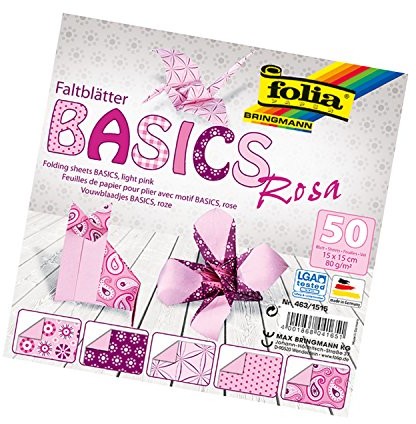 Bringmann Folia Basics Origami 80 G/M, 50 arkuszy sortowane w 5 motywami, Rosa, 15 x 15 cm 463/1515