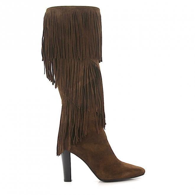 Saint Laurent Saint Laurent Kozaki LILY 95 zamsz Frędzle brąz