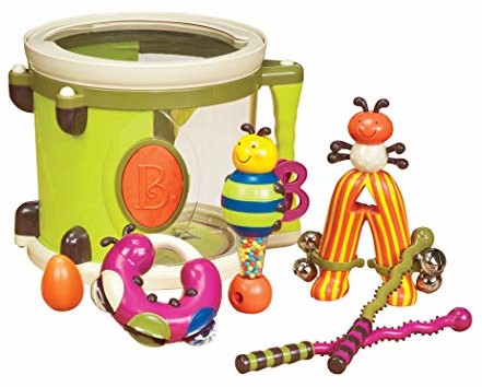 B. Toys Parum Pum zestaw perkusyjny z 7 instrumentami muzycznymi dla dzieci 18 miesięcy + (7 sztuk), wielokolorowy, BX1883C1Z BX1883C1Z