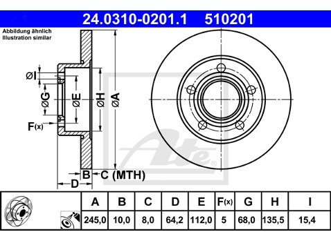 ATE TARCZA HAM POWER DISC 24.0310-0201.1 SKODA SUPERB 1.9TDI 07-08/ VW PASSAT 2.0TDI 03-05/ AUDI A6 2.5TDI 02-05  24.0310-0201.1
