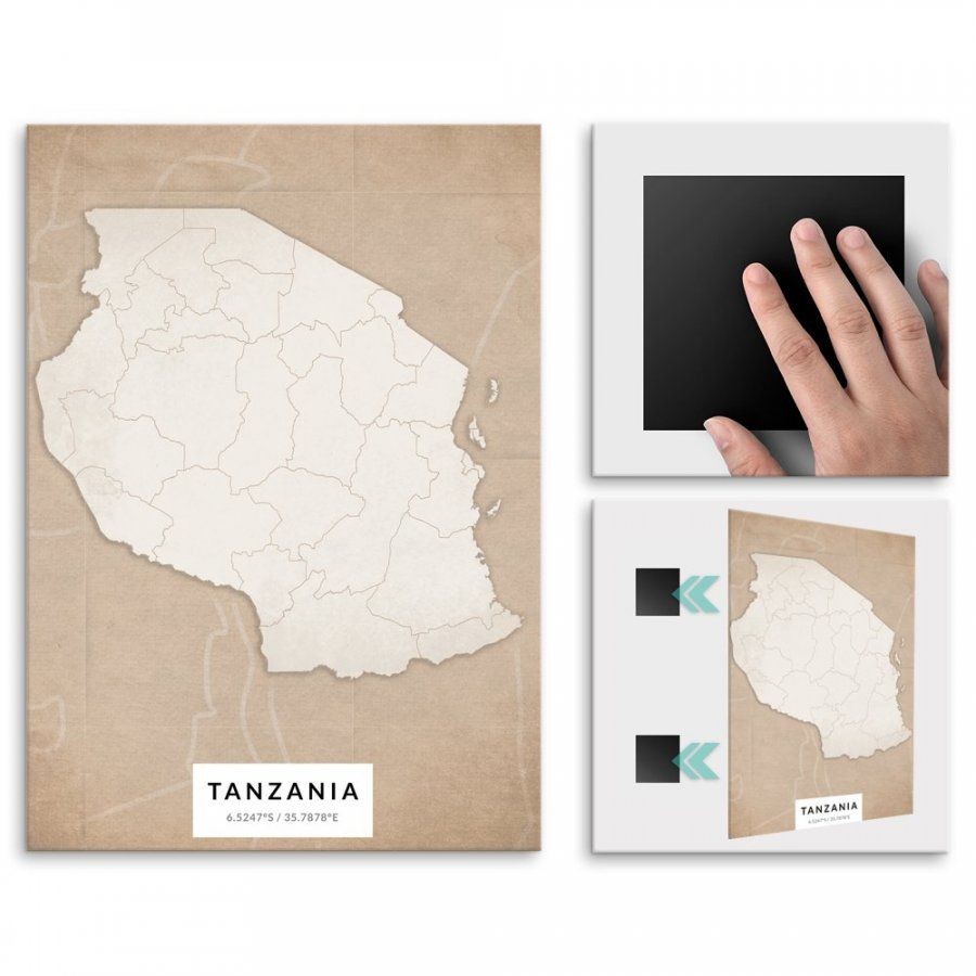 Pix4home Plakat metalowy Mapa Vintage Tanzania M POS-M-04366