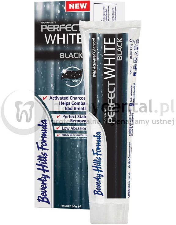 Beverly Hills BEVERLY HILLS Perfect White BLACK 75ml + 25ml GRATIS - innowacyjna, czarna pasta wybielająca zapewniająca lśniący uśmiech