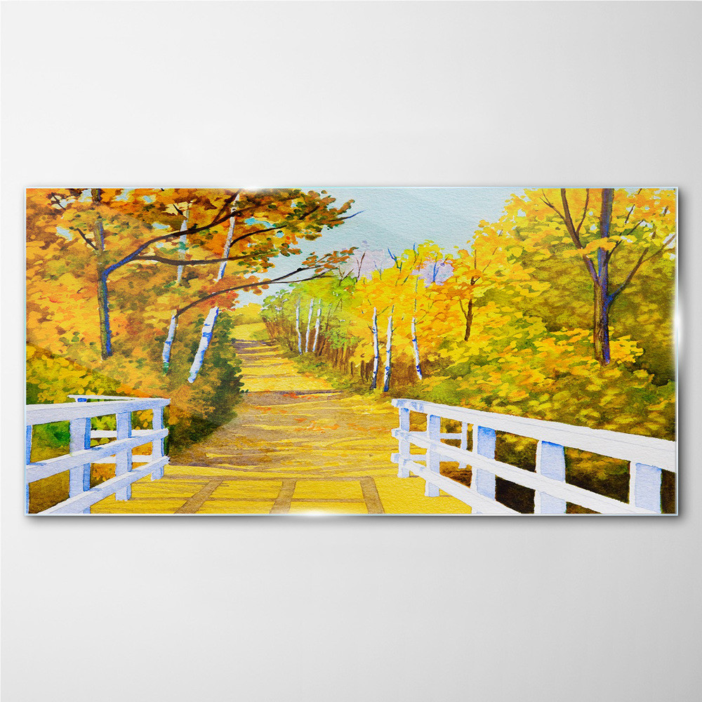 PL Coloray Obraz Szklany most las jesień 120x60cm