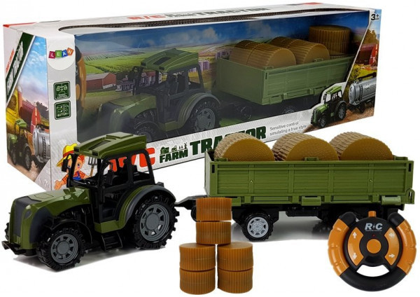 LEANToys Zielony Traktor z Przyczepą Belami Siana Zdalnie Sterowany 2.4G 8434