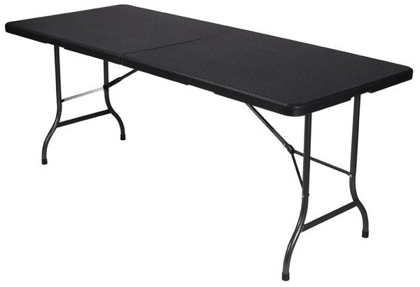 Stół składany wzór ratan 180x75x74 Catering czarny