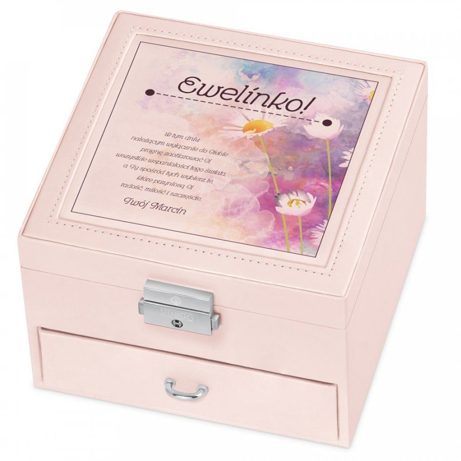 Murrano Szkatułka na Biżuterię Różowa z Nadrukiem Łąka SZKT-BR-039