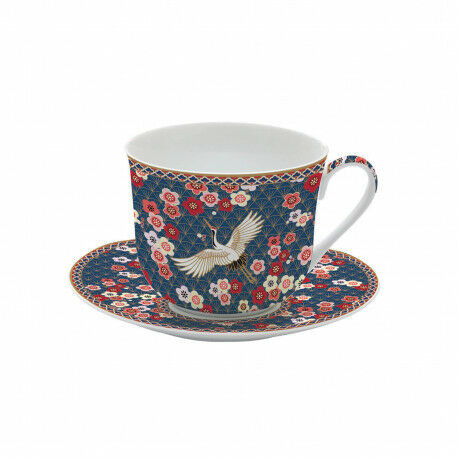 Nuova R2S Easy Life Kopia DUŻA PORCELANOWA FILIŻANKA Z TALERZYKIEM Okinawa - Żuraw - 400 ml 1454OKIN