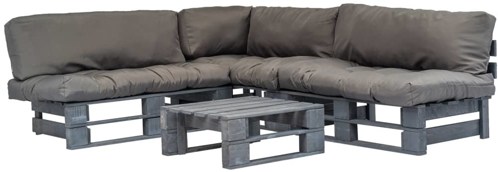 vidaXL Ogrodowe meble z palet, 4 cz., drewno FSC + szare poduszki