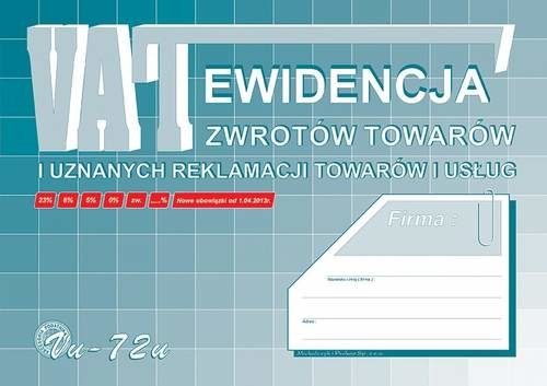 Ewidencja VAT zwrotutowaru i uznanych reklamacji A4 Vu72-u)