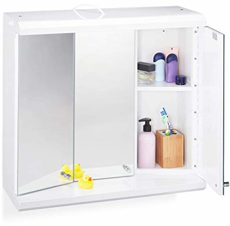 Relaxdays szafka z lustrem, 3-drzwiowa, 6 półek, gniazdko, łazienka, szafka wisząca, wys. x szer. x gł.: 58 x 60 x 23 cm, biała, standardowa