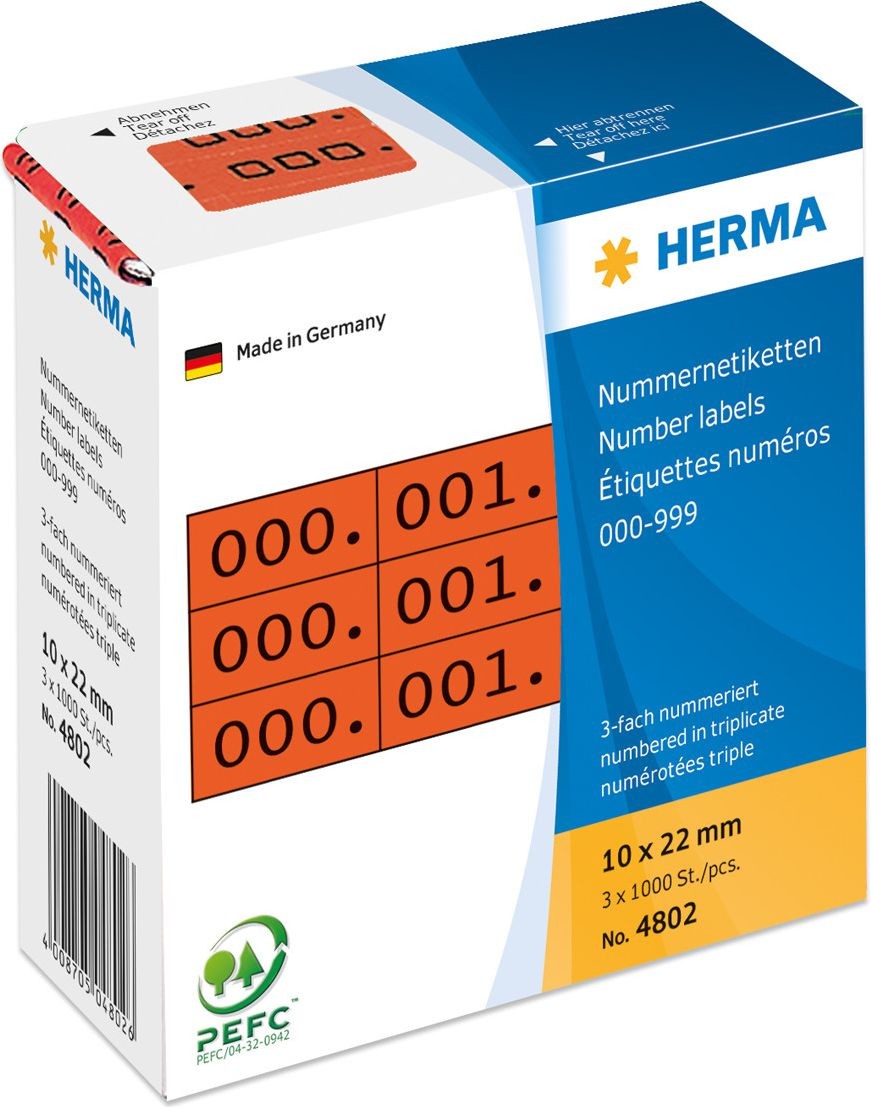 Herma Nummernetik. 3fach selbstkl. 10x22 mm rot/schwarz - 4802