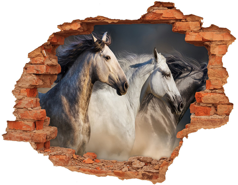 Wallmuralia.pl Dziura 3d fototapeta naklejka Konie w galopie