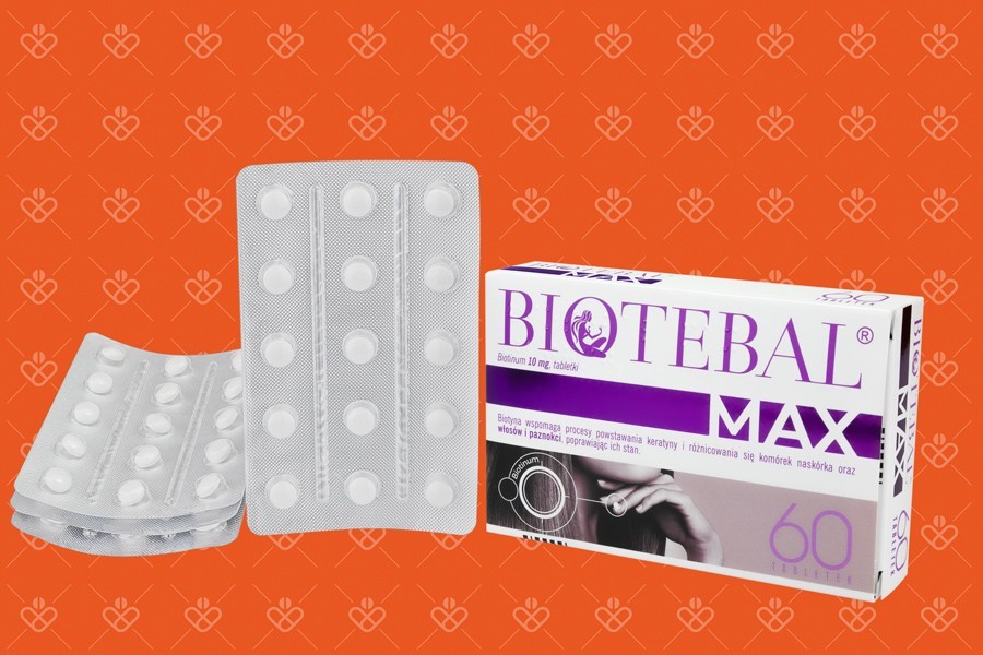 Polpharma Biotebal MAX 60 tabletek, biotyna 10 mg, na włosy i paznokcie, duże opakowanie