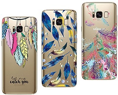 Samsung Novago Novago Kompatybilne z Galaxy S8 Plus, 3 sztuki, miękkie, przezroczyste i wytrzymałe, z wysokiej jakości nadrukiem (wielokolorowe 3) S8PlusPlume1+2PlumeBleu