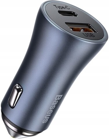 Baseus GOLDEN 2-PORT CAR CHARGER USB & TYPE-C PD40W/QC3.0 GREY 6953156201934