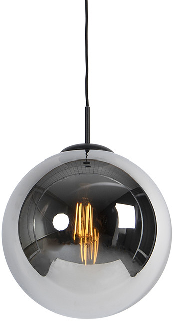 QAZQA Lampa wisząca Art Deco czarna z dymionym szkłem 30 cm - Pallon