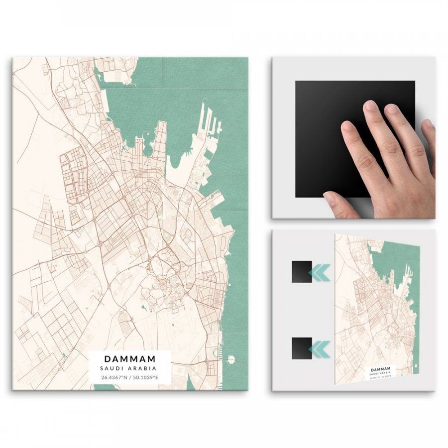 Pix4home Plakat metalowy Mapa Vintage Ad-Dammam L POS-L-03835