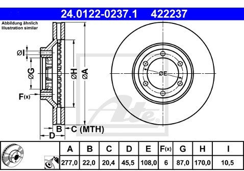 ATE TARCZA HAM 24.0122-0237.1 MITSUBISHI GALLOPER 2.5TD 98-03/ HYUNDAI GALLOPER II 2.5TDI 98-03  24.0122-0237.1