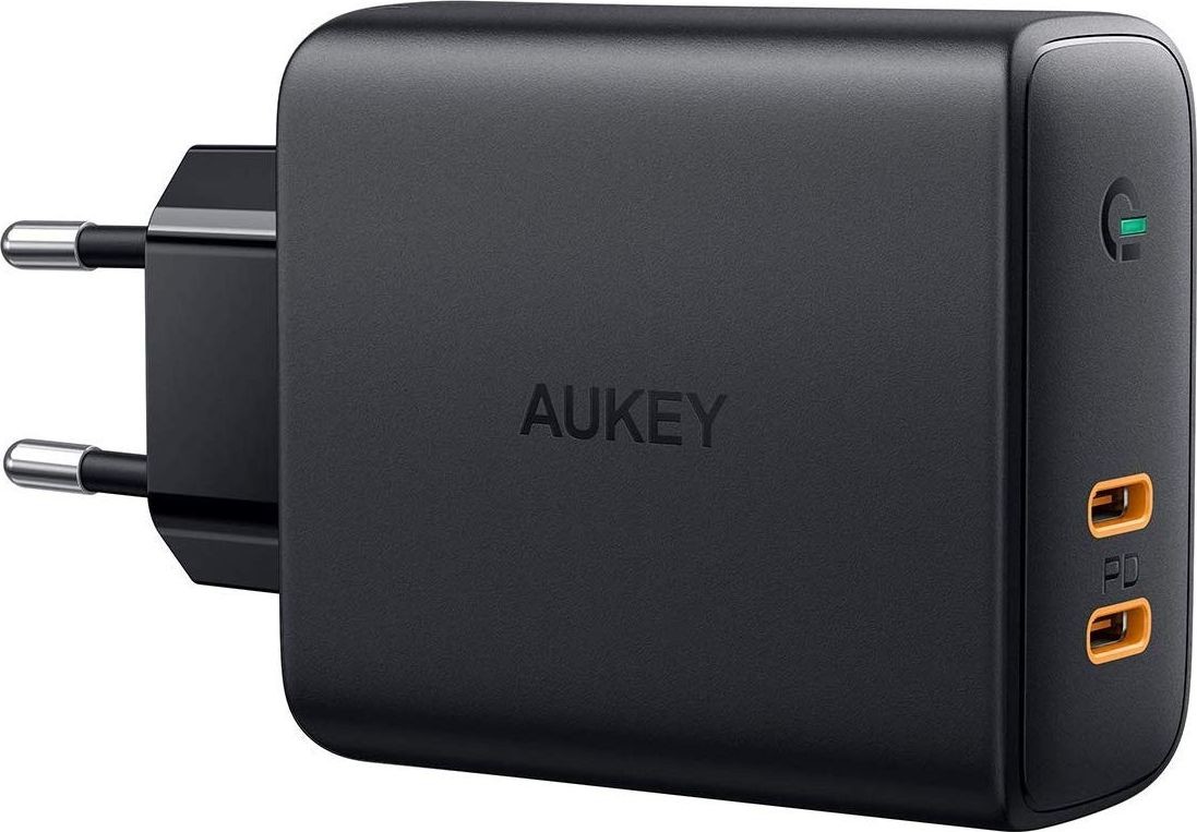 Aukey Ładowarka PA-D5 GaN ładowarka sieciowa 2xUSB C Power Delivery 3.0 63W 6A Dynamic Detect PA-D5