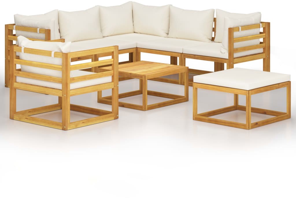 vidaXL 8-cz. zestaw wypoczynkowy do ogrodu, kremowe poduszki, akacja