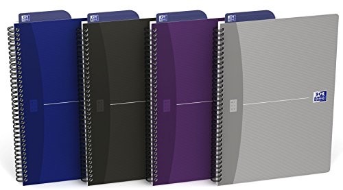 Oxford Notatnik spiralny  400090611 W formacie etui B5 za pomocą zakładek-linijka 90 arkuszy w kratkę 5er Pack 4 kolory sortowane: Smart Black, oryginalny niebieski, fioletowy, srebrny 400090611
