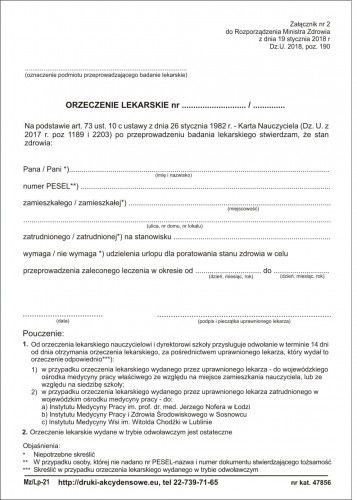 Firma krajewski Orzeczenie lekarskie dla poratowania zdrowia [Mz/Lp-21] Mz/Lp-21