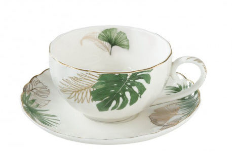 Nuova R2S Easy life FILIŻANKA PORCELANOWA ZE SPODKIEM do HERBATY Exotique - Egzotyczne Liście 1282 EXOT