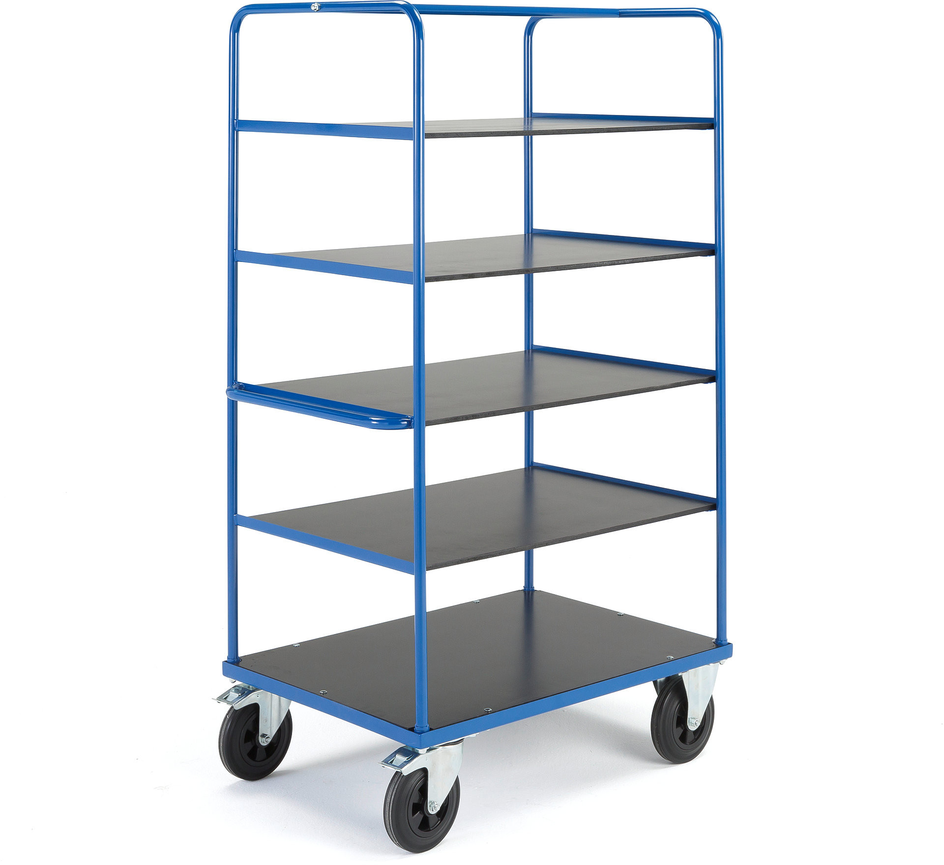 AJ Produkty Wózek platformowy TRANSFER, 5 półek, 1000x700x1800 mm, koła gumowe, z hamulcem